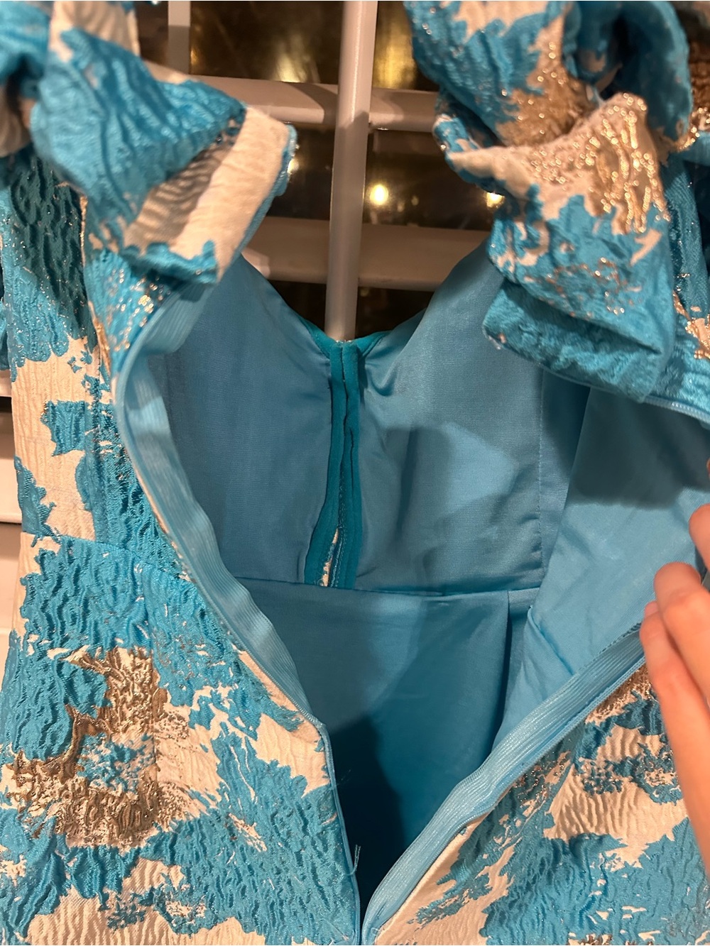 Turquoise Floral Ruffle Sheath Dress - Picture 5 of 5
